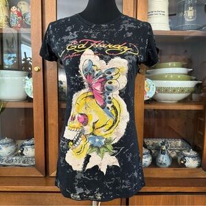 Vintage Y2K Ed Hardy Butterfly & Skull Graphic Tee